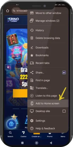 Step-by-step APK installation for Trino Casino on Android