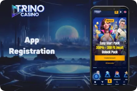 Official Trino Casino app registration shortcut setup displayed on phone screen