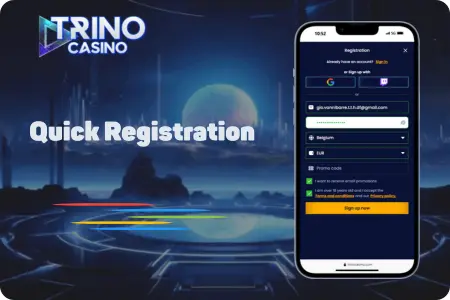 Quick Trino Casino registration form on mobile app with email