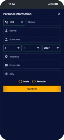 Trino casino apk personal information and account verification form